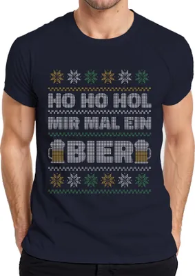 Produktbild von Ho Ho Hol mir mal ein Bier - Ugly Christmas Sweater Weihnachten Herren T-Shirt, Navy, XXL