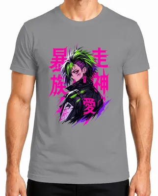 Obrázok produktu pre Tričko s potlačou v štýle Bosozoku, anime, manga, cyberpunk, japonský motív, neon, Japonsko, štýl rokov 2000, pre pánov, farba: sivá, veľkosť: S