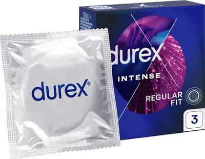 Produktbild von Durex Intense, Männliches Kondom, Gerippt & gepunktet, Transparent, Latex, Zusätzliches Gefühl, 56 mm