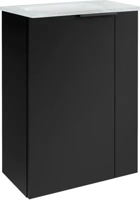 Produktbild von FACKELMANN SBC B.PARIS Gäste WC Waschtisch Set 45 cm breit, Schwarz matt, Glaswaschbecken Weiß, Türanschlag links  Eleganz und Funktionalität für Dein Badezimmer