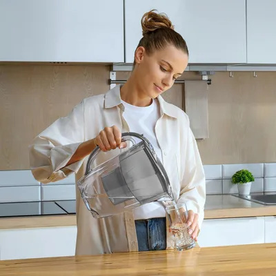 Imagen del producto de Filtro de agua tipo jarra - reduce la cal y el cloro - 2,8 litros - gris - plástico