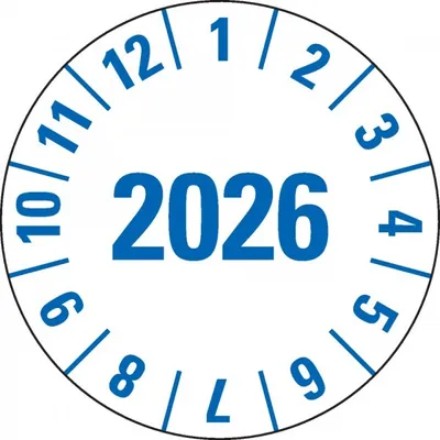 Produktbild von Dreifke® Prüfplakette 2026, weiß, Folie, m.Spezialkl., Oberflächenschutz, Ø 3...