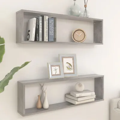 Produktbild von Würfelregale 2 Stk. - Hohe Qualität - Betongrau 100x15x30 cm Holzwerkstoff - Wandregale CC27250