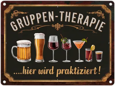 Produktbild von Gruppen-Therapie Alkohol Metallschild in 15x20 cm - Hier praktiziert