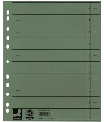 Productafbeelding van Q-Connect® KF02788 Scheidingsbladen, doorkleurd - A4, extra breed, groen, 100 stuks