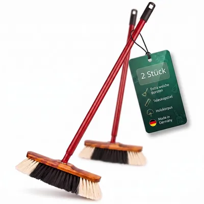 Produktbild von BigDean 2 Stück Zimmerbesen mit Teleskopstiel  Germany | Innenbesen mit Stiel, Haushaltsbesen, Küchenbesen, Holz 30 cm