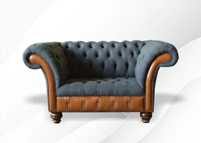 Produktbild von Chesterfield Sessel Grau Stoff Wohnzimmer Design Luxus Polster Neu Textil Möbel