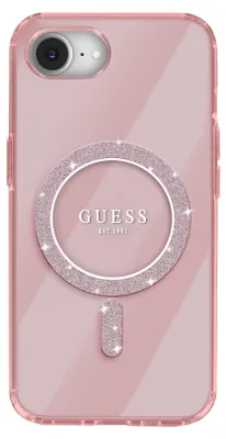 Produktbild von Guess, MagSafe-Hülle iPhone 16e Glitzer-Ring Verstärkte Ecken, Hellrosa