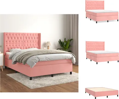 Obrázek produktu pro vidaXL Skříňová postel s matrací růžová 140x200 cm samet - Postele a válendy