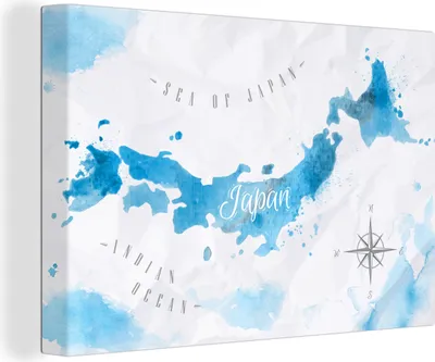 Produktbild von OneMillionCanvasses® - Leinwandbilder - 140x90 cm, Weltkarten - Japan - Aquarell, Wandbilder Kunstdruck Wanddekoration