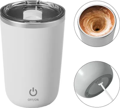 Produktbild von 350 ml selbstruehrender Becher, wiederaufladbarer, nicht axialer magnetischer Kaffeemischbecher mit Deckel, Innenfutter aus Edelstahl 304, wasserdicht, automatischer Mischbecher fuer Kaffee, Tee, Milch und Kokosnuss, fuer Buero, Schule, Fitnessstudio