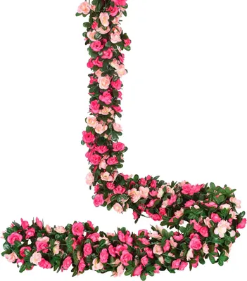 Produktbild von 4 Stücke Künstliche Rosen Girlande, 270cm Unechte Rosenranke Blumengirlande mit grünen Blättern für Hochzeit, Party, Garten Dekoration, Rose