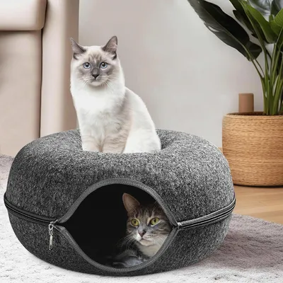 Produktbild von PAWSAGE® Katzentunnel Filz, XL Katzenhöhle aus Filz, Katzendonut, Katzen Filzhöhle 60 * 60 * 28, Katzenbett Kratzfest