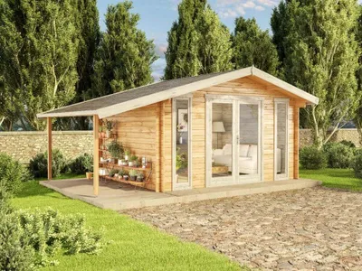 Produktbild von Alpholz Gartenhaus Mirko 549x350cm Natur 40mm Wandstärke Schleppdach