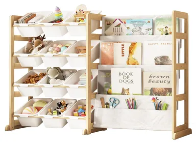 Image de Organisateur de jouets avec étagère à livres et 12 paniers de rangement