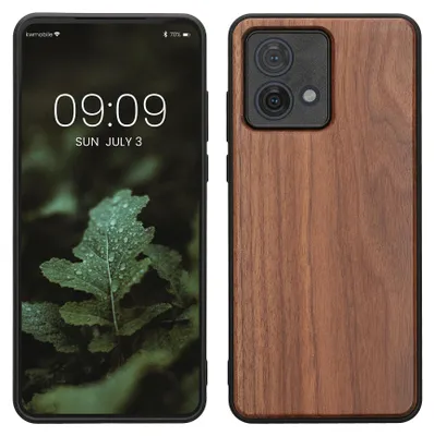 Produktbild von kwmobile Handyhülle für Motorola Moto G84 5G Hülle Holz - Case mit TPU Bumper - Stoßfestes Hardcase - Schutzhülle Cover in Dunkelbraun