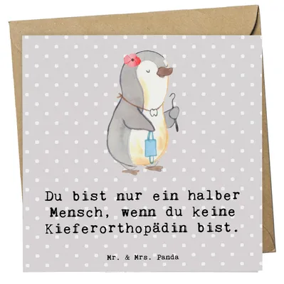 Produktbild von Mr. & Mrs. Panda Glückwunschkarte Kieferorthopädin Herz - Grau Pastell - Geschenk, Grußkarte, doppelkarte, faltkarte, anlasskarte, Klappkarte