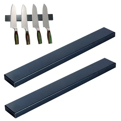 Produktbild von 2er Set Edelstahl Messerhalter Schwarz 40cm | Magnetleiste Messerblock | Magnet Messerleiste Küchenmesser | Universal Messer Leiste Magnetisch
