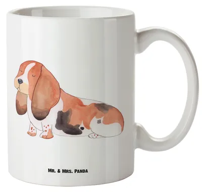 Produktbild von Mr. & Mrs. Panda Riesenkaffeetasse Hund Basset Hound - Weiß - Geschenk, Keramiktasse, Große Tasse Mit Henkel, Keramikbecher, Teebecher, Pott, Lange Ohren, Süß, Sprüche