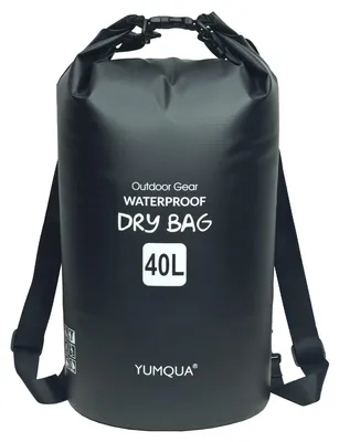 Produktbild von Wasserdichter Packsack Trockensack Seesack - 40 Liter - Schwarz - Mit doppelten Tragegurten - Rucksack für Kajak und Camping