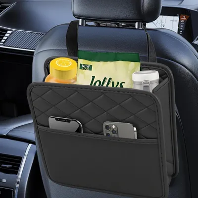 Produktbild von Autositz Organizer Leder Aufbewahrungstasche zum Aufhängen Schwarz 26x25x3cm