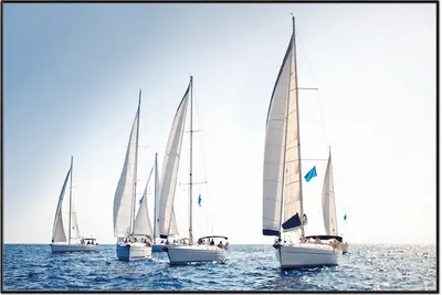 Produktbild von Wallario Wandbild Segelschiff auf dem Meer, Größe: 61 x 91,50 cm, Poster mit schwarzem Aluminiumrahmen