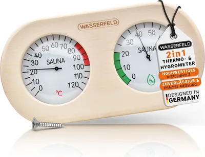 Produktbild von WASSERFELD® Sauna Thermometer Hygrometer [2in1 Funktion] Präzises Saunathermometer für eine genaue Messung der Temperatur & Luftfeuchtigkeit - Sauna Hygrometer mit gehärtetem Glas - Saunazubehör…