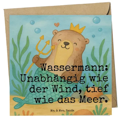 Produktbild von Mr. & Mrs. Panda Grußkarte Wassermann Astrologie Design - Weiß - Geschenk, Geburtstagsgeschenk, Glückwunschkarte, doppelkarte, Sternzeichen, anlasskarte, Klappkarte