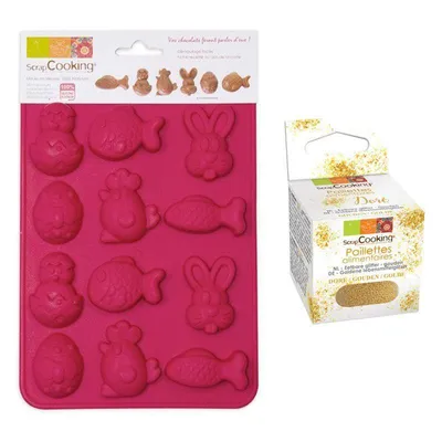 Immagine prodotto di Stampo per cioccolato pasquale + Glitter alimentare dorato