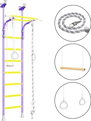 Obrázok produktu pre Wallbarz Family 4D stena tyče lezecká stena gymnastická stena lezecký rám gymnastické vybavenie pre deti v interiéri s montážou na strop vo fialovej farbe