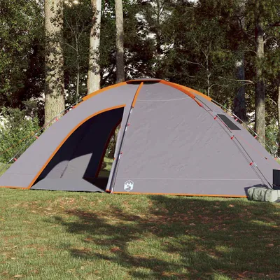 Image de Tente de camping vidaXL 8 personnes, grise et orange, imperméable