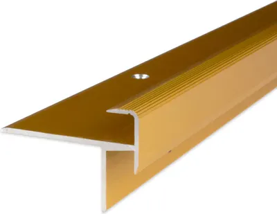Produktbild von PROVISTON | Laminat-Treppenkante | Aluminium eloxiert | Goldfarbig | Breite 10 mm | Höhe 8.5 mm | Länge 1000 mm | Gebohrt | Treppenkantenprofil | Treppenwinkel | Winkelprofil | Kombiwinkel | 1 Stück
