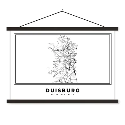 Produktbild von MuchoWow® Textilposter Schwarz und weiß - Deutschland - Karte - Stadtplan - Duisburg 120x80 cm mit schwarzem Rahmen - Wanddeko