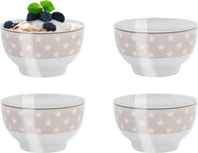 Produktbild von Müslischalen - Beige - Porzellan - mit weißen Sternen - 4er Set