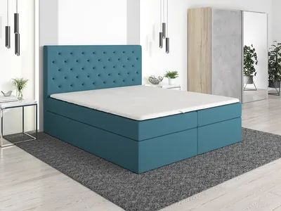 Produktbild von Boxspringbett HORD 180x200 mit 2 Bettkästen, Bonell-Matratze und Topper. Farbe: Blau.