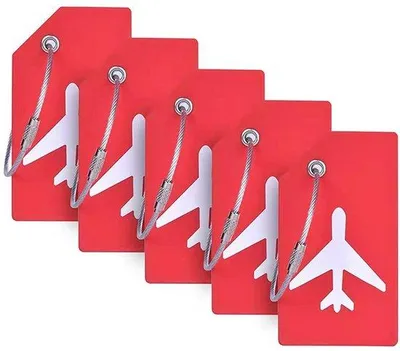 Produktbild von Rote Silikon-Kofferlabels mit Edelstahlseilen, 5er Pack