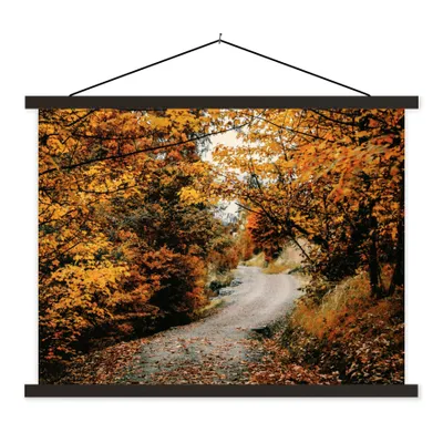 Produktbild von MuchoWow® Textilposter Herbstwald - Weg - Laub - Ländlich 150x113 cm mit schwarzem Rahmen - Wohnzimmer