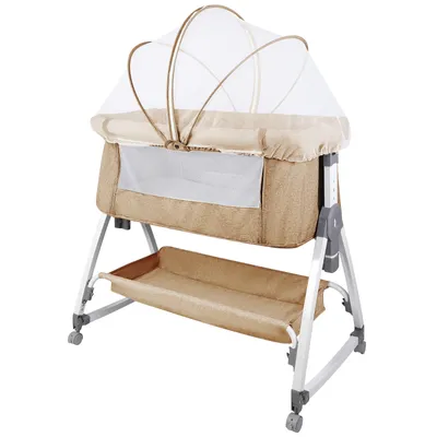 Produktbild von Babybett 6-stufig verstellbares Beistellbett mit Rollen &  Moskitonetz 91x50x116cm cremefarben