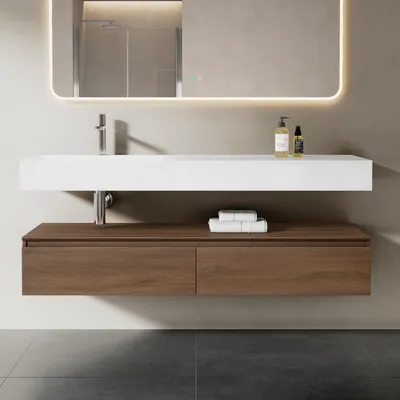 Produktbild von Mai & Mai Badmöbelset Waschtisch mit Unterschrank Eiche 150x48x25cm mit Soft-Close Schubladen inkl. Mineralguss-Waschbecken UP