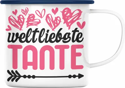 Produktbild von Trendation - Beste Tante der Welt Geschenk Emaille Tasse mit Spruch Emaille Emaille Tasse für Weltliebste Tante (Blau)