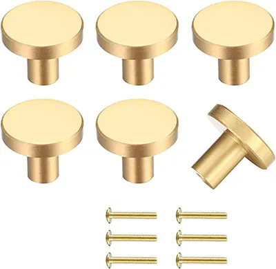 Image de 10 boutons ronds pour meubles (20 x 25 mm) avec 20 vis de fixation, boutons de porte en laiton, boutons pour meubles de cuisine, armoires, tiroirs et portes