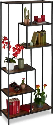 Immagine prodotto di Scaffale Relaxdays in stile industriale, 6 ripiani, effetto legno, scaffale vintage, A x L x P: 186 x 78 x 33 cm, nero/marrone scuro