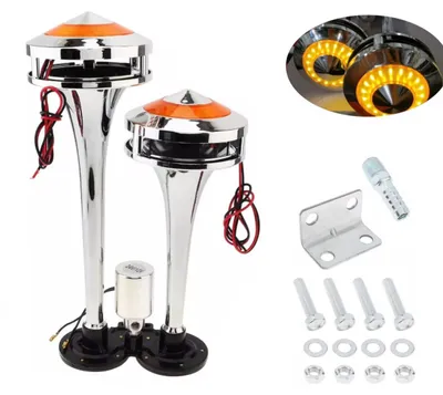Produktbild von Doppeltrompeten-Hupe mit gelbem LED-Licht, 300 dB – 12V / 24V