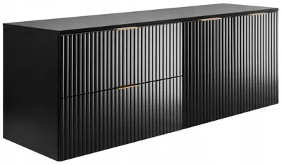 Produktbild von Rodan Waschbeckenunterschrank 140cm - Schwarz Matt - mit Platte - Soft-Close - 3 Griffe - FLOW
