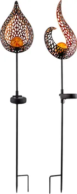 Produktbild von 2er Set LED Solarleuchten, verschiedene Flammen Designs