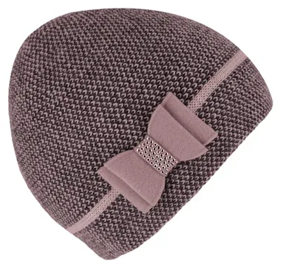 Fiebig Strickmütze für Damen meliert mit Schleifen-Detail in rosa