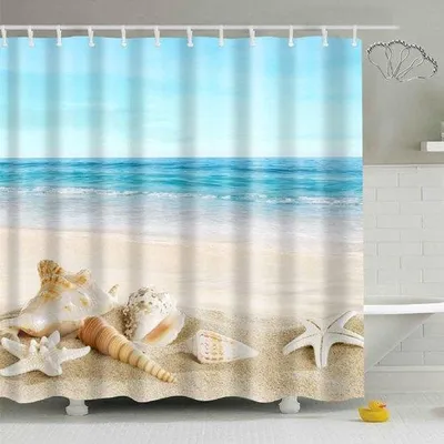 Obrázek produktu pro Sprchový závěs do koupelny 180 x 200 cm, modrý, tropický vzor, 3D, voděodolný, pratelný