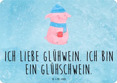 Produktbild von Mr. & Mrs. Panda tafel Schwein Glühwein DIN A3 - Eisblau - Geschenk, Weihnachten, Wandschild, Punsch, Metallschild, Glühschwein, Wandbild, Schild, Magnetschild