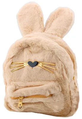 Produktbild von Kinderrucksack aus pelzigem Plüsch, Hasenohren, Nasenschnurrhaare, Beige, 3 l, 22 cm
