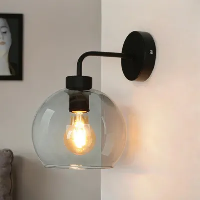 Produktbild von Wandleuchte Grau Schwarz E27 Glas Metall Modern Wandlampe